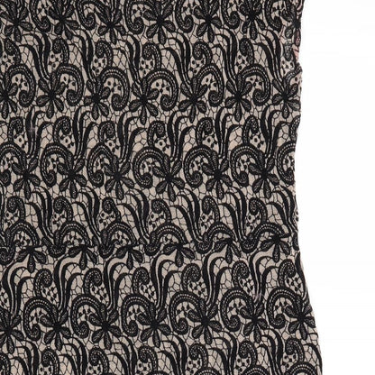 Next Womens Black Nylon Mini Size 12 Boat Neck Pullover - Lace Overlay
