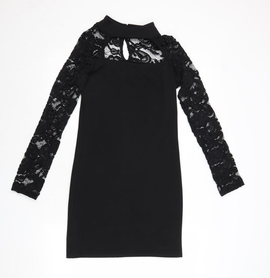 Parisian Collection Womens Black Polyester A-Line Size 12 Round Neck Button
