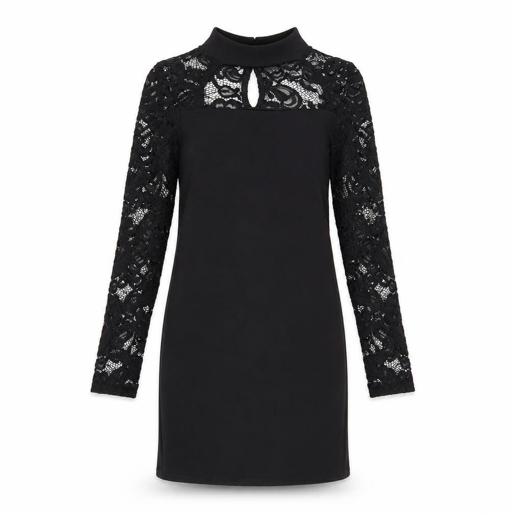 Parisian Collection Womens Black Polyester A-Line Size 12 Round Neck Button