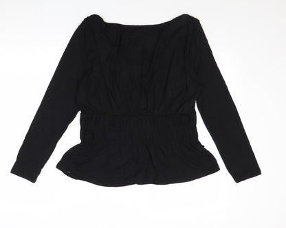 Marks & Spencer Womens Black Viscose Basic Blouse Size 14 Round Neck