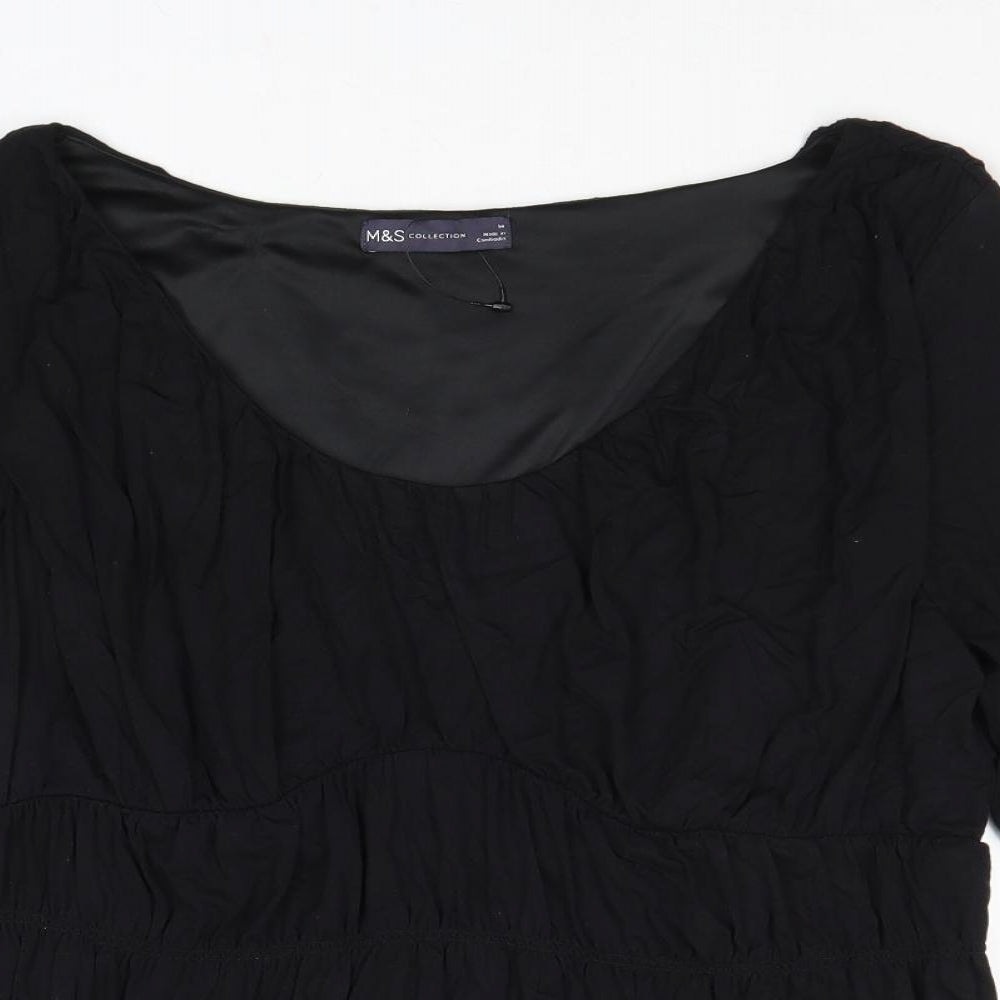 Marks and Spencer Womens Black Viscose Basic Blouse Size 14 Round Neck