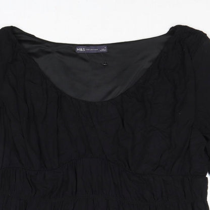 Marks & Spencer Womens Black Viscose Basic Blouse Size 14 Round Neck