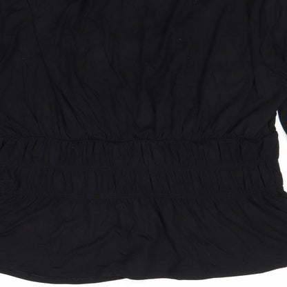 Marks & Spencer Womens Black Viscose Basic Blouse Size 14 Round Neck