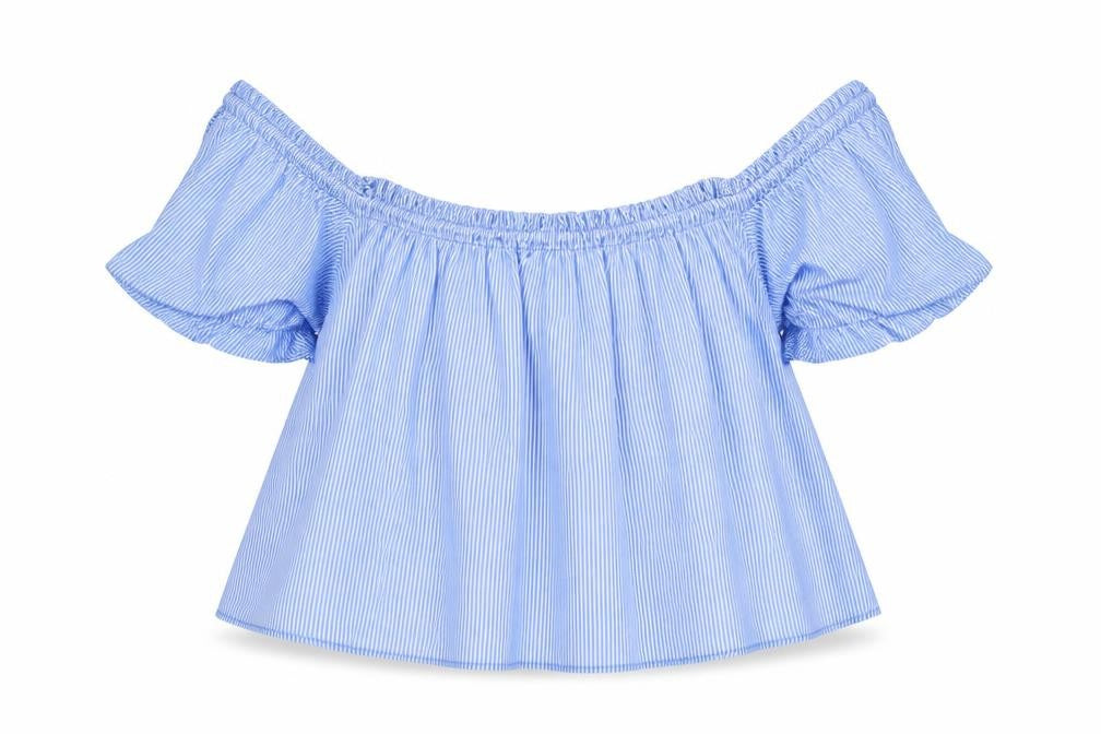 New Look Womens Blue Striped Cotton Basic Blouse Size 12 Round Neck