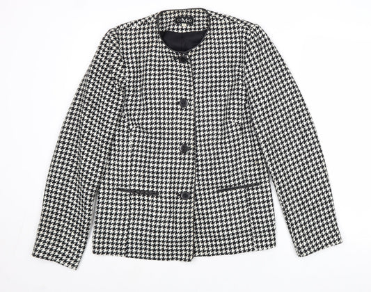 C.M.D Womens Black Geometric Jacket Blazer Size 12 Button