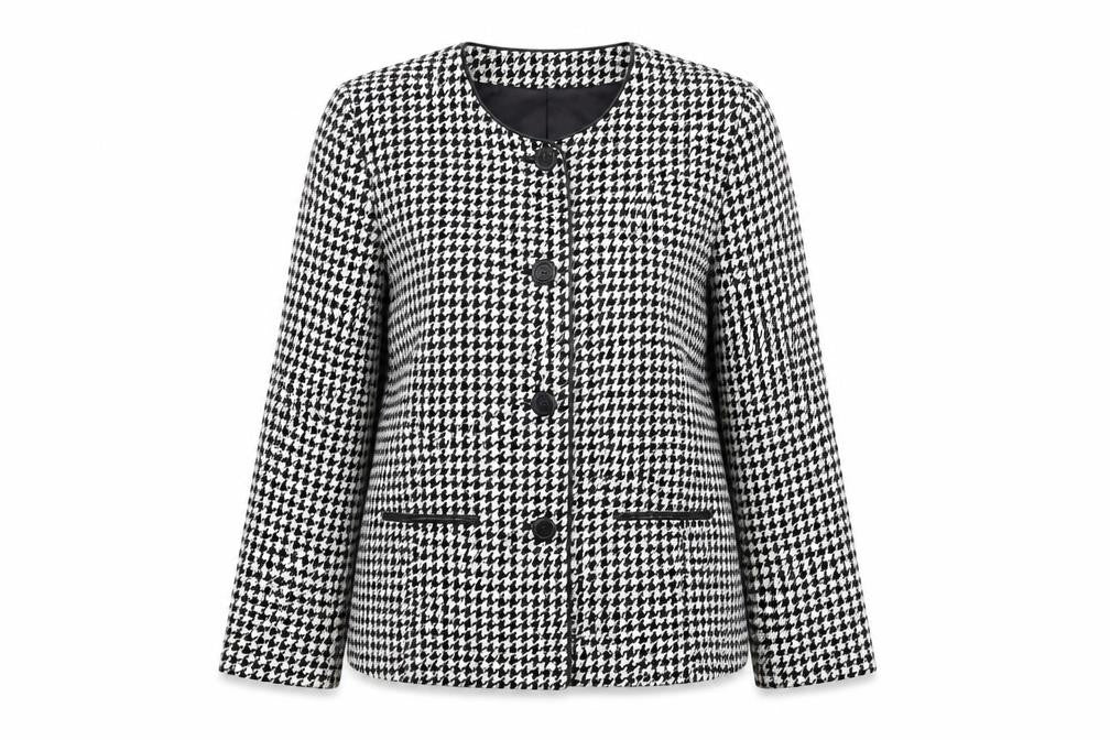 C.M.D Womens Black Geometric Jacket Blazer Size 12 Button