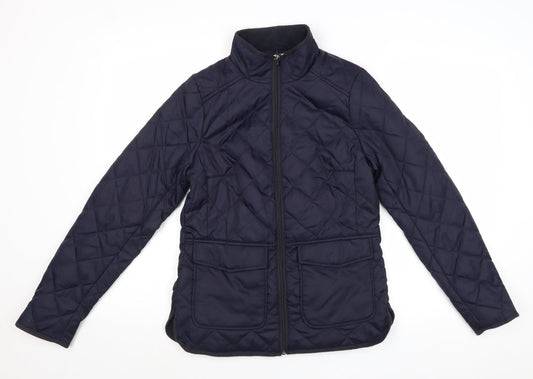 H&M Womens Blue Quilted Jacket Size 8 Zip