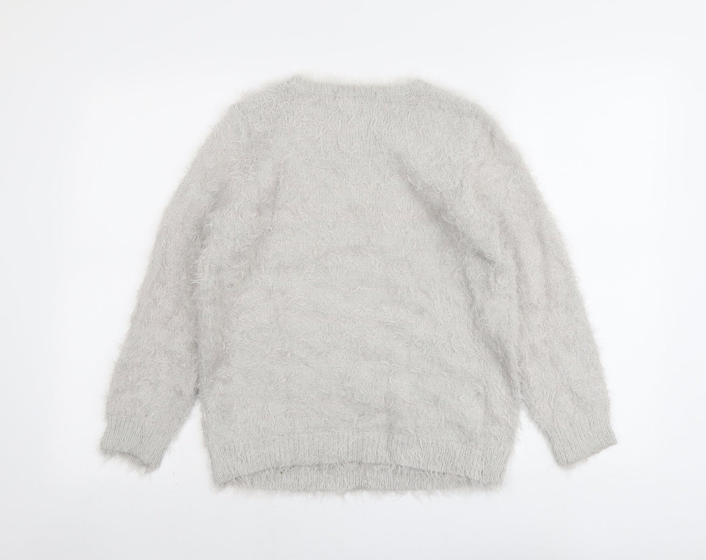 Marks and Spencer Womens Grey Round Neck Polyamide Pullover Jumper Size 10 - Flower