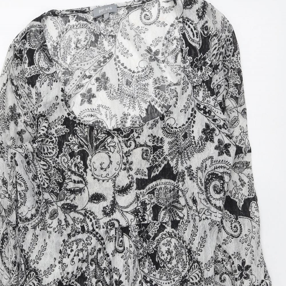 Per Una Womens Grey Paisley Polyester Tunic Blouse Size 12 Scoop Neck