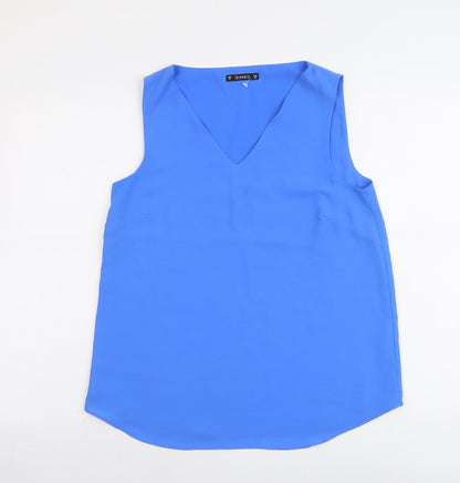 Additional front view of Dunnes women’s blue polyester basic tank, size UK 10, v-neck