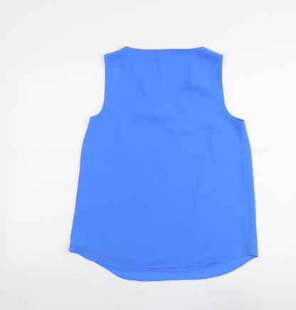 Back view of Dunnes women’s blue polyester basic tank, size UK 10, v-neck
