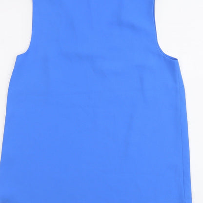 Brand and care label for Dunnes women’s blue polyester basic tank, size UK 10, v-neck