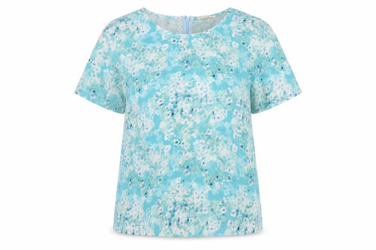 Poppy Lux Womens Blue Geometric Polyester Basic T-Shirt Size 12 Round Neck