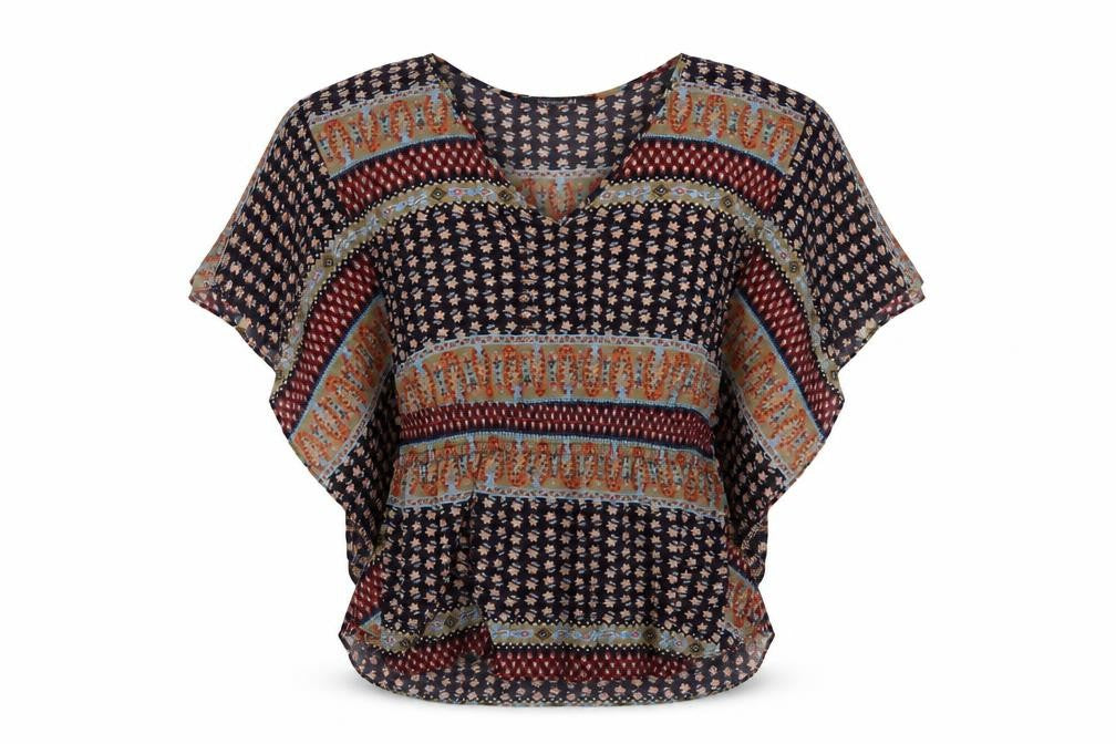 FOREVER 21 Womens Multicoloured Geometric Polyester Basic Blouse Size M V-Neck