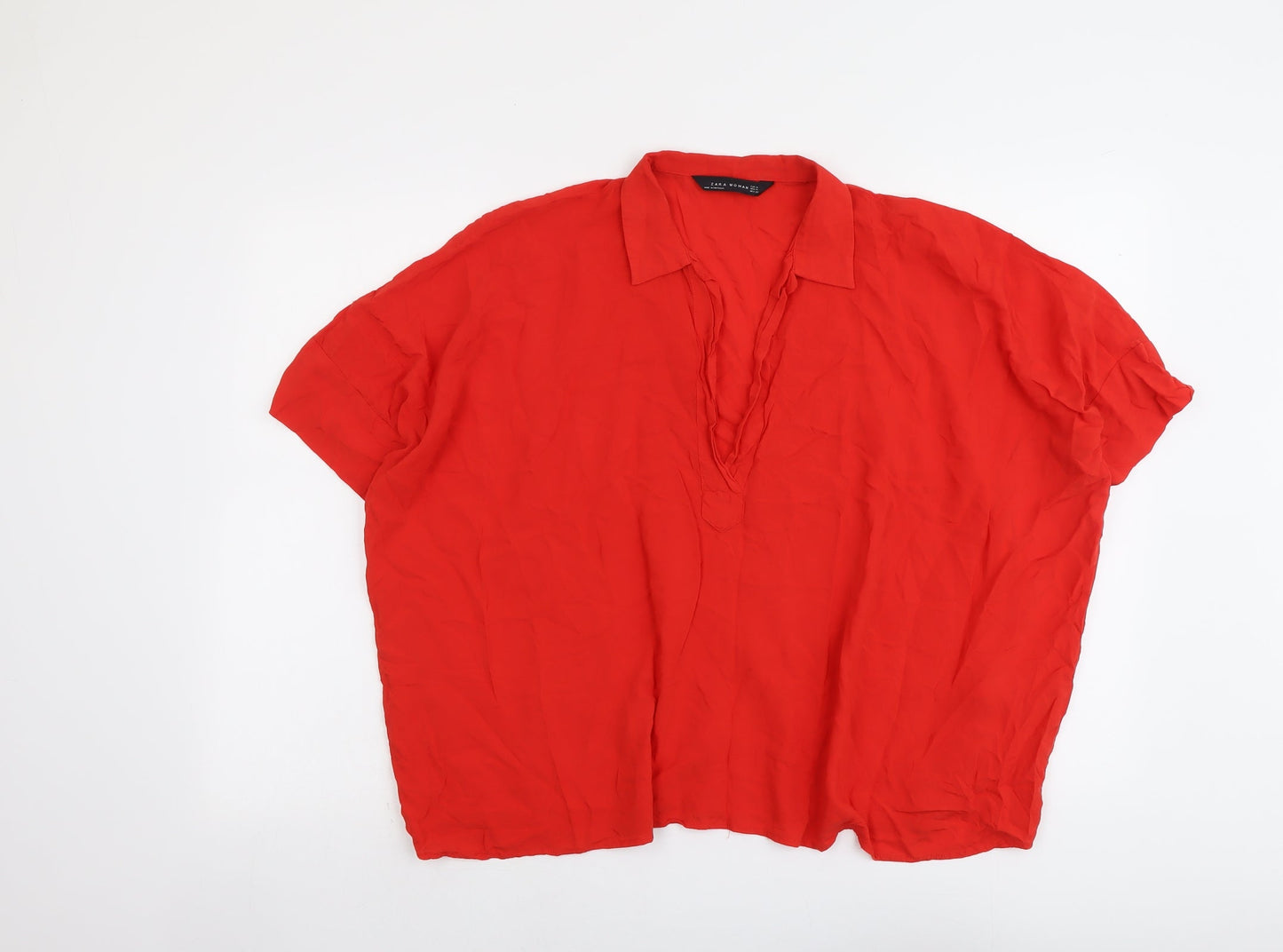 Zara Womens Red Viscose Basic Blouse Size M Collared