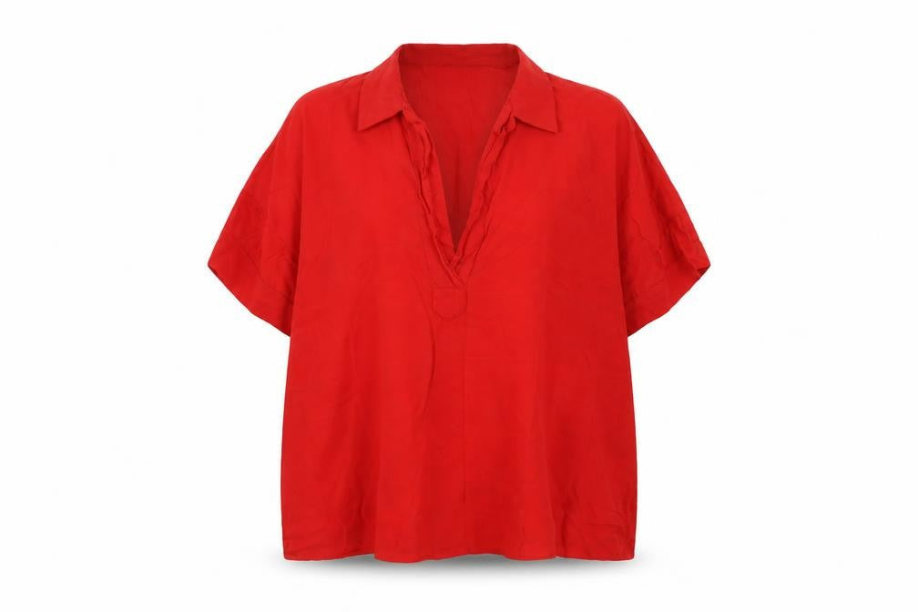 Zara Womens Red Viscose Basic Blouse Size M Collared