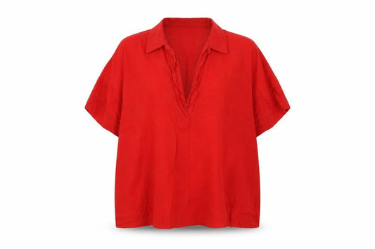 Zara Womens Red Viscose Basic Blouse Size M Collared