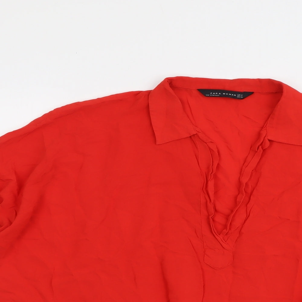 Zara Womens Red Viscose Basic Blouse Size M Collared