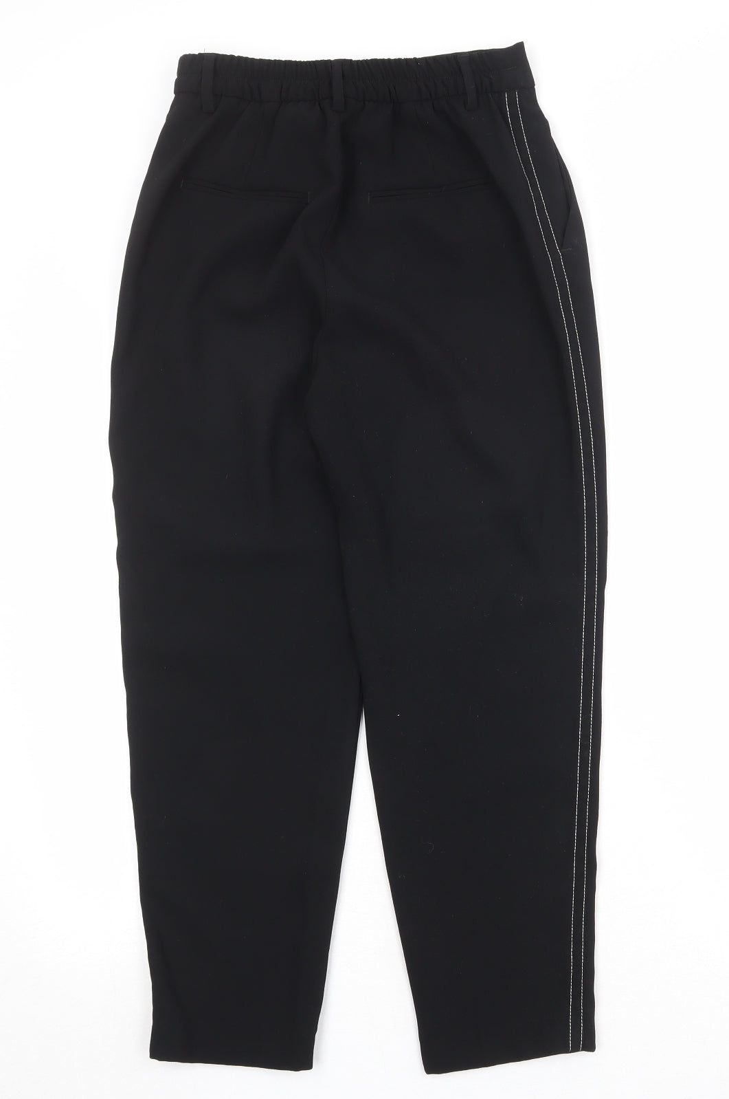 Zara Womens Black Polyester Trousers Size 6 Regular Zip - Side Stripe Detail