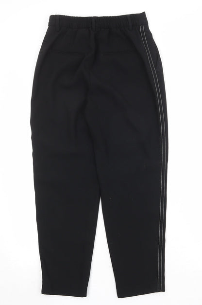 Zara Womens Black Polyester Trousers Size 6 Regular Zip - Side Stripe Detail