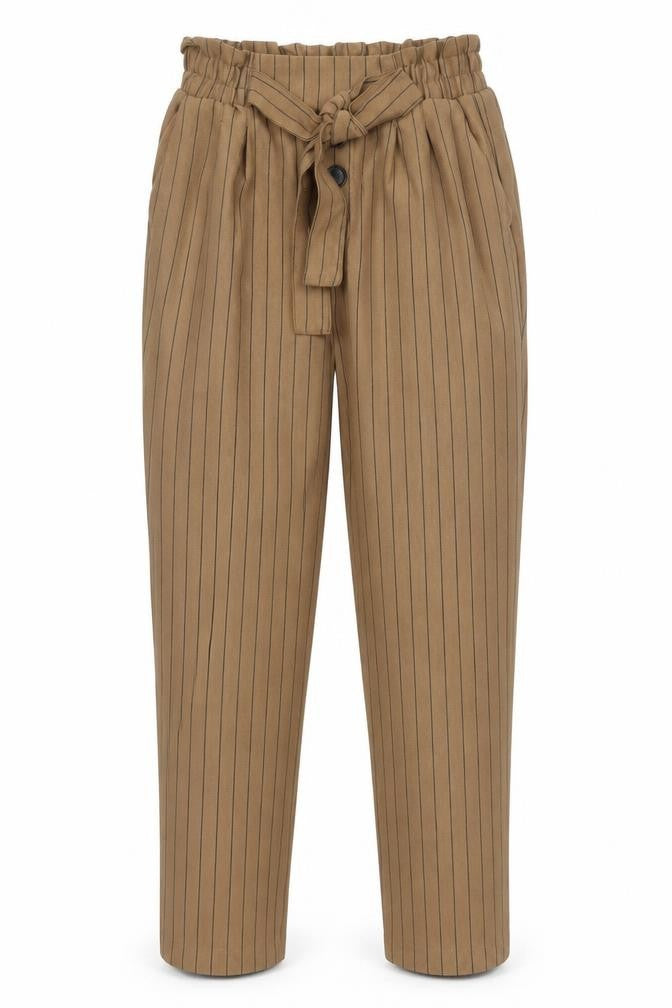 Stradivarius Womens Brown Striped Polyester Trousers Size S Regular - Tie Front Detail