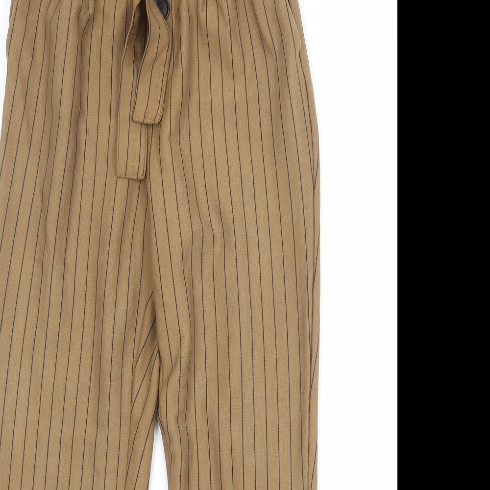 Stradivarius Womens Brown Striped Polyester Trousers Size S Regular - Tie Front Detail