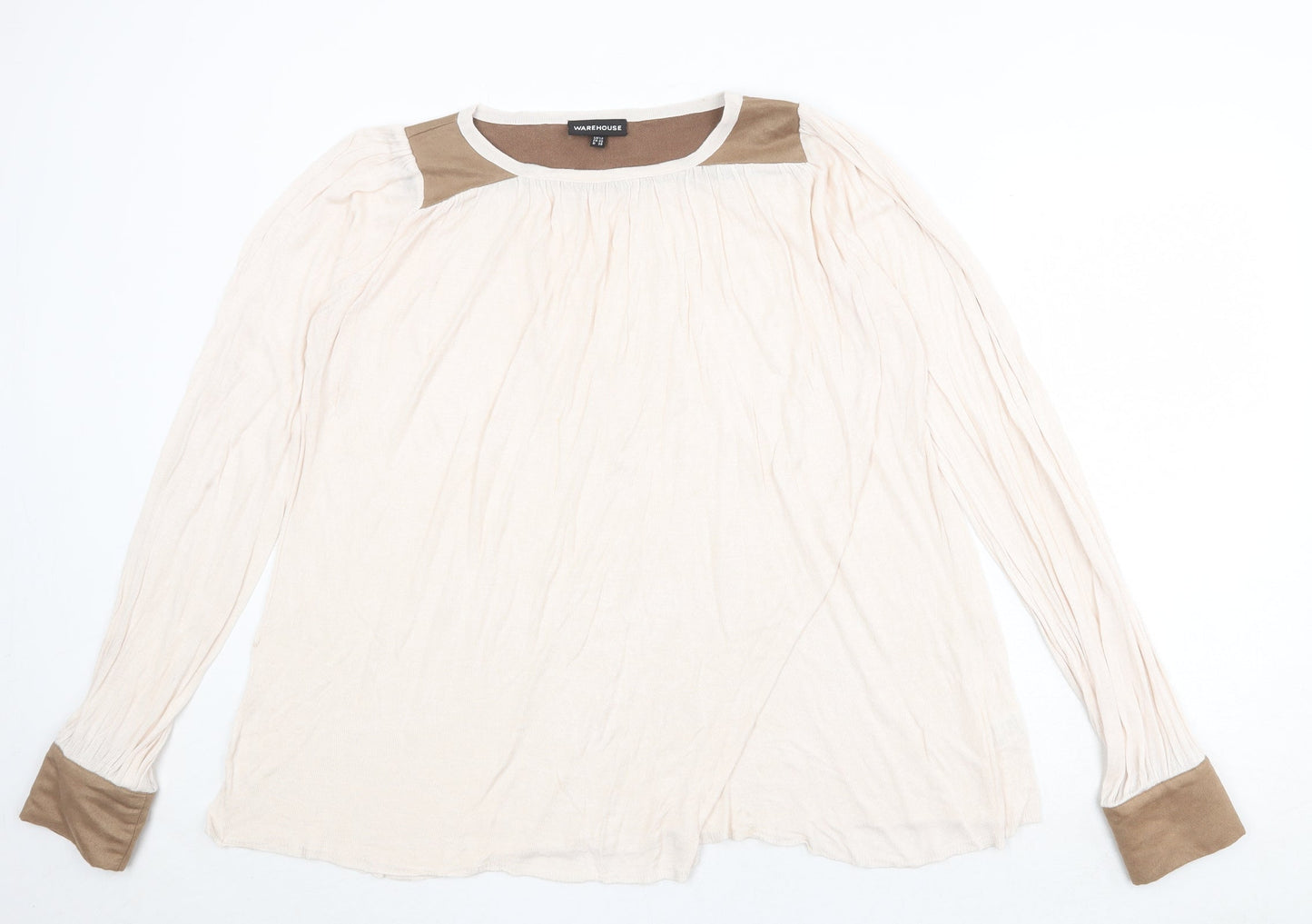 Warehouse Womens Beige Round Neck Viscose Pullover Jumper Size 12