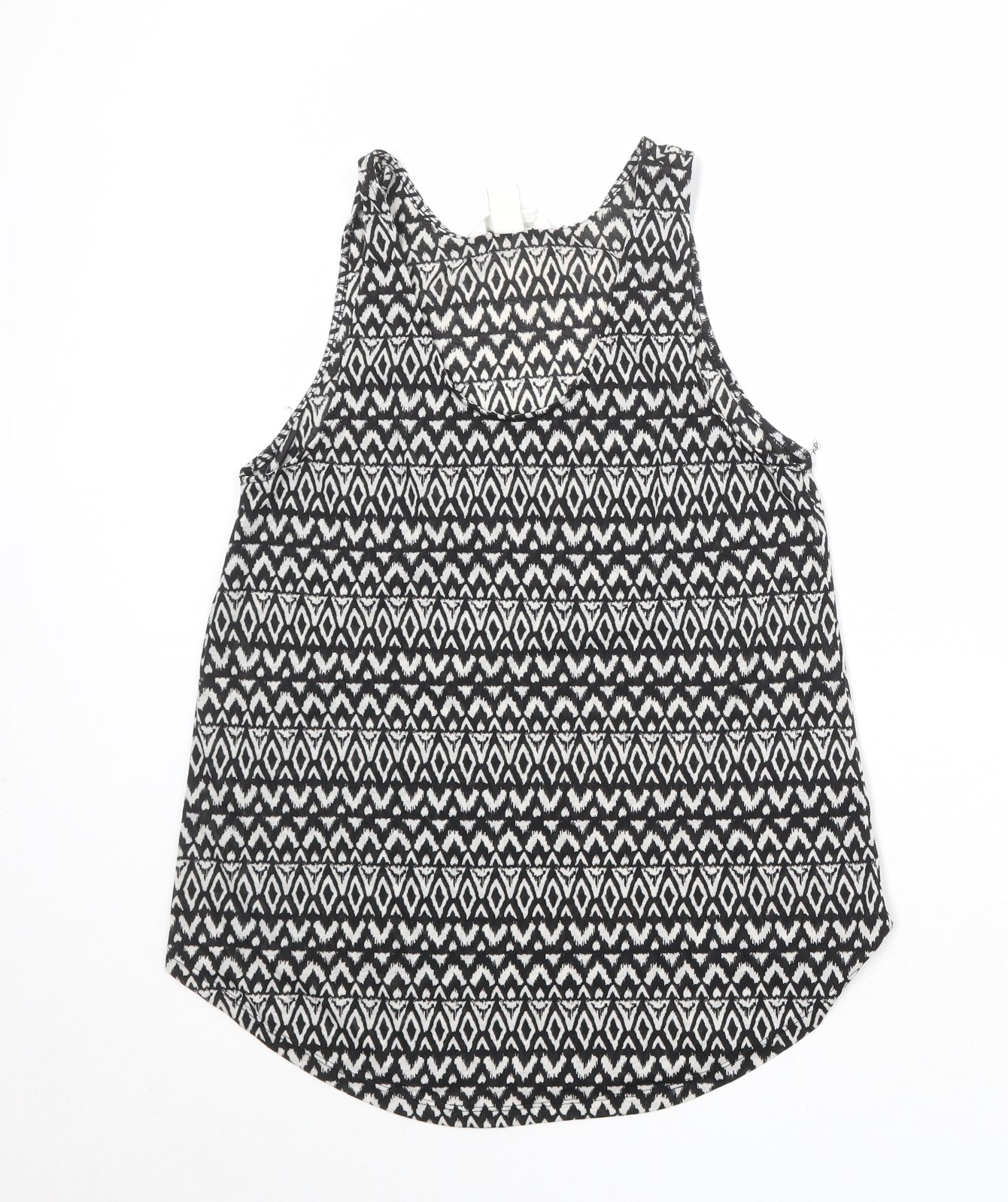 H&M Womens Black Geometric Polyester Basic Tank Size S Round Neck