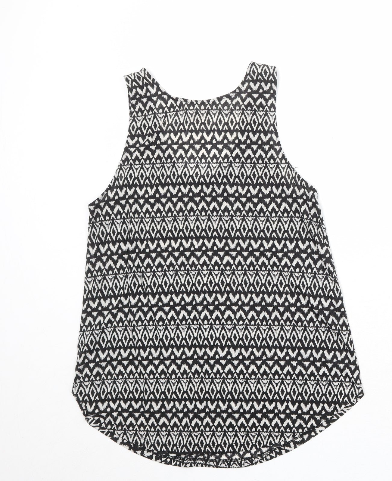 H&M Womens Black Geometric Polyester Basic Tank Size S Round Neck