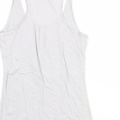 Brand and care label for Miss Selfridge women’s grey 100% cotton basic tank, size UK 12, round neck