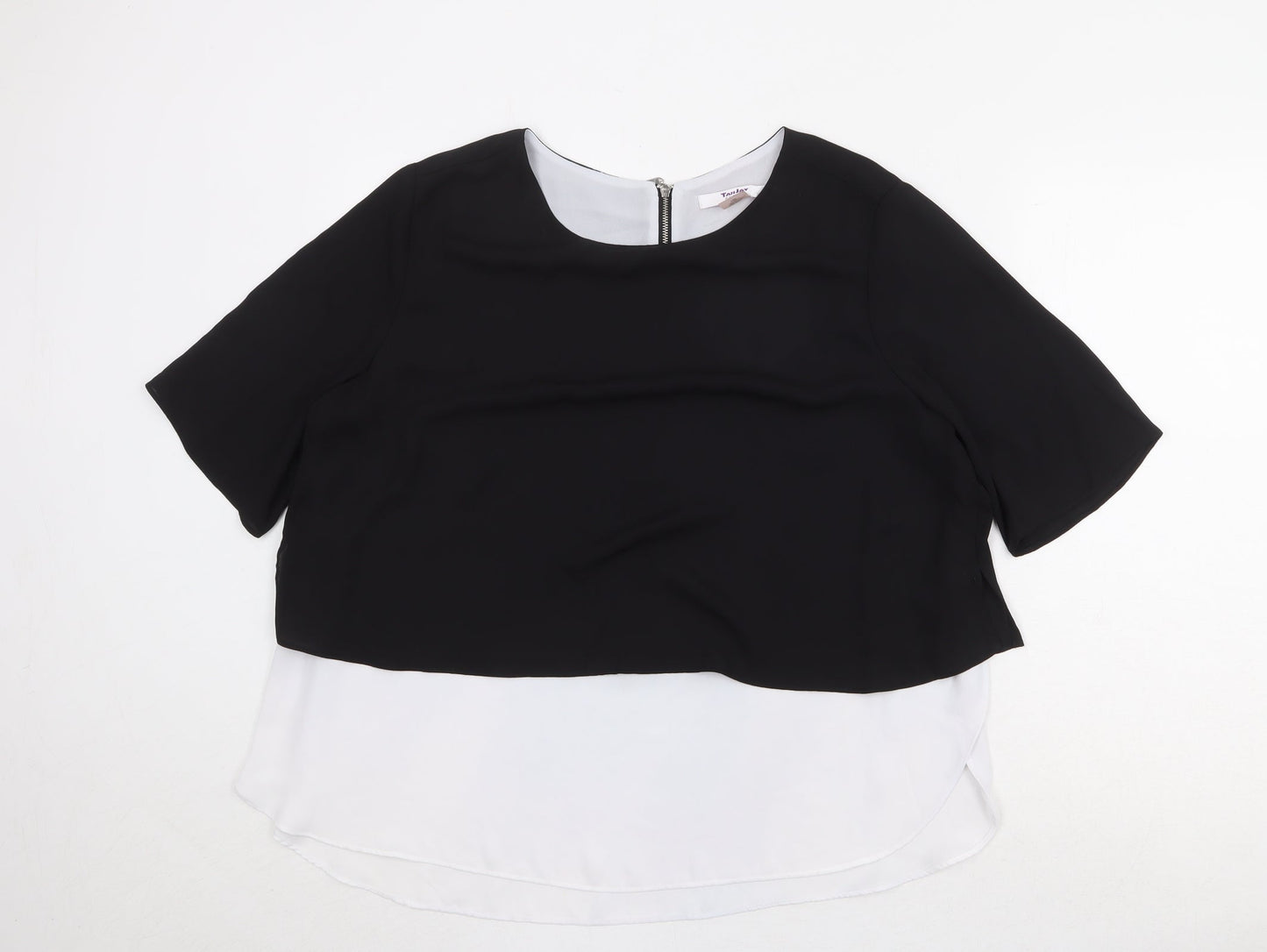 TanJay Womens Black Polyester Cropped Blouse Size 14 Round Neck