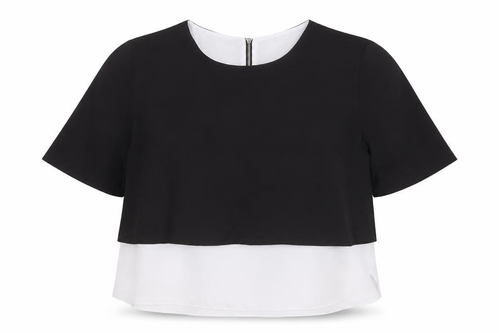 TanJay Womens Black Polyester Cropped Blouse Size 14 Round Neck