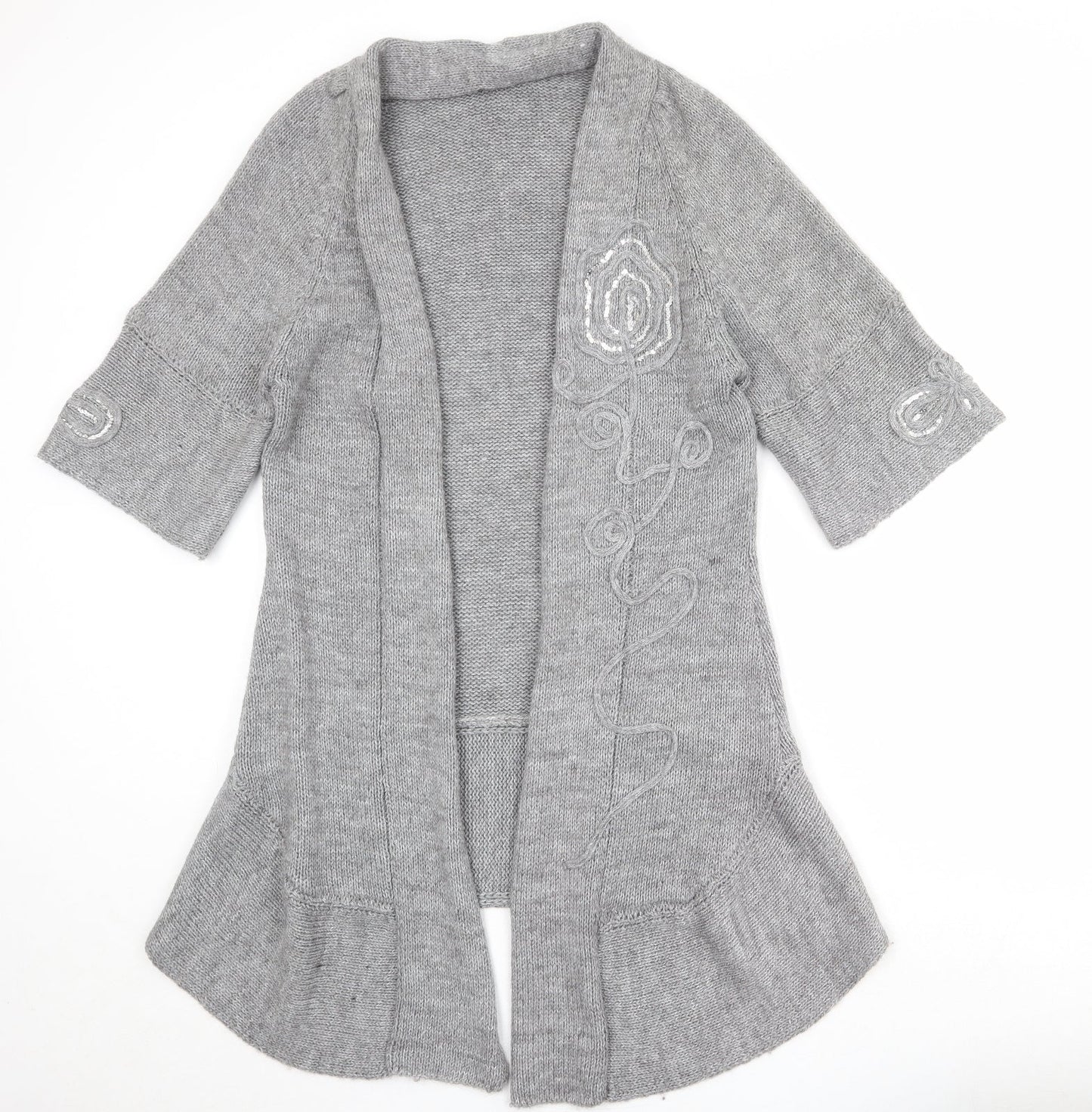 Roman Womens Grey V-Neck Wool Cardigan Jumper Size 10