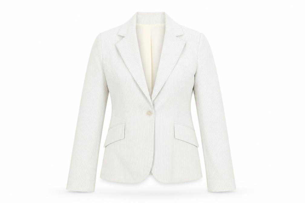 H&M Womens Ivory Striped Cotton Jacket Blazer Size 10