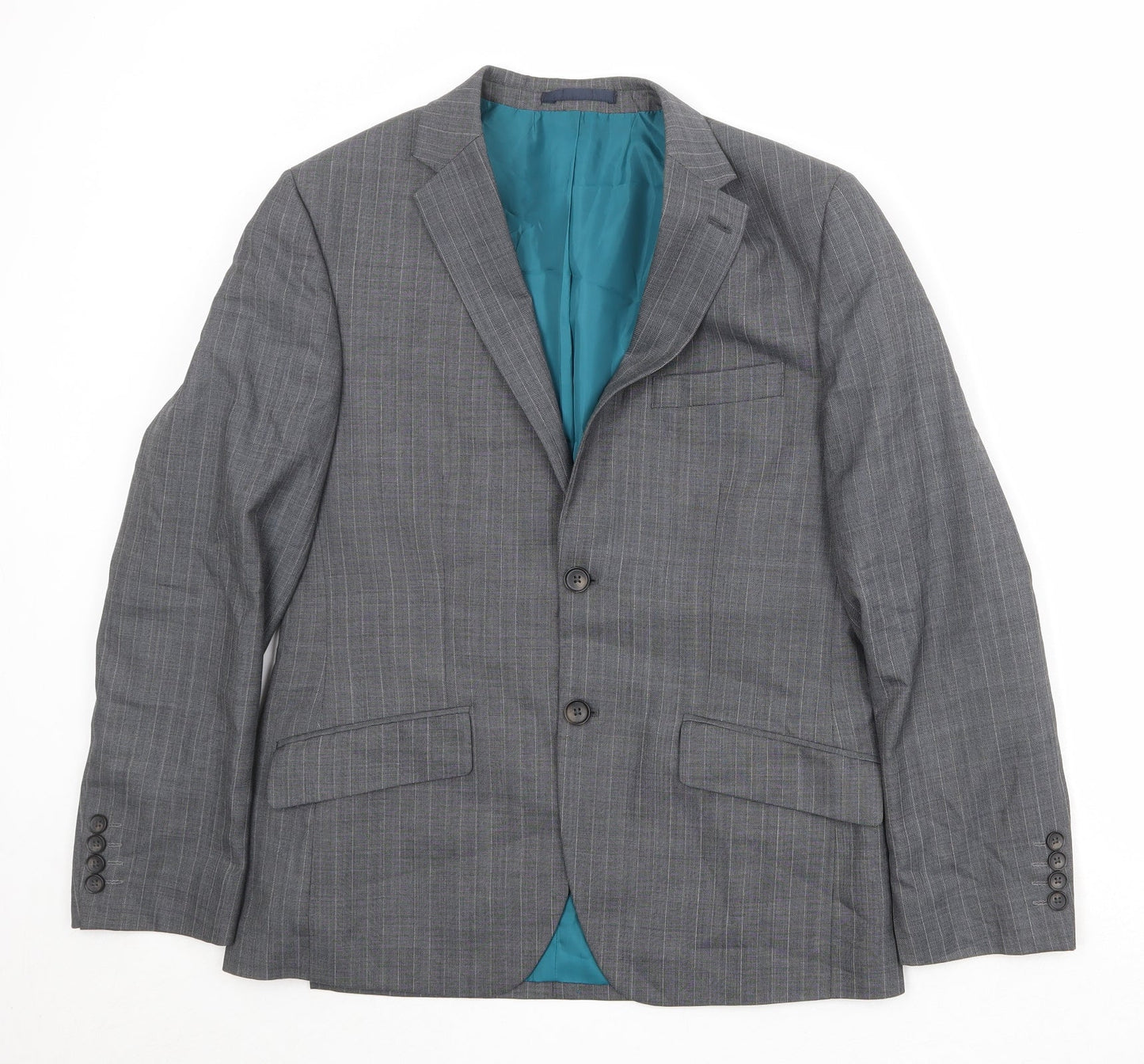 Marks and Spencer Mens Grey Striped Polyester Jacket Suit Jacket Size 38 Regular