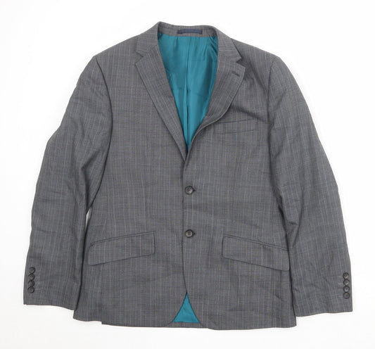 Marks and Spencer Mens Grey Striped Polyester Jacket Suit Jacket Size 38 Regular