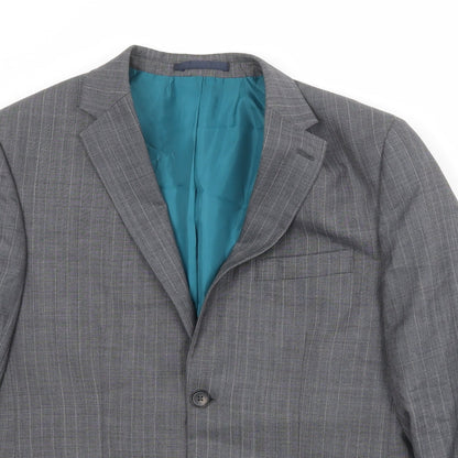 Marks & Spencer Mens Grey Striped Polyester Jacket Suit Jacket Size 38 Regular