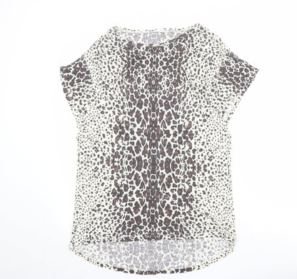 Zara Womens Beige Animal Print Polyester Basic T-Shirt Size M Round Neck - Leopard Pattern