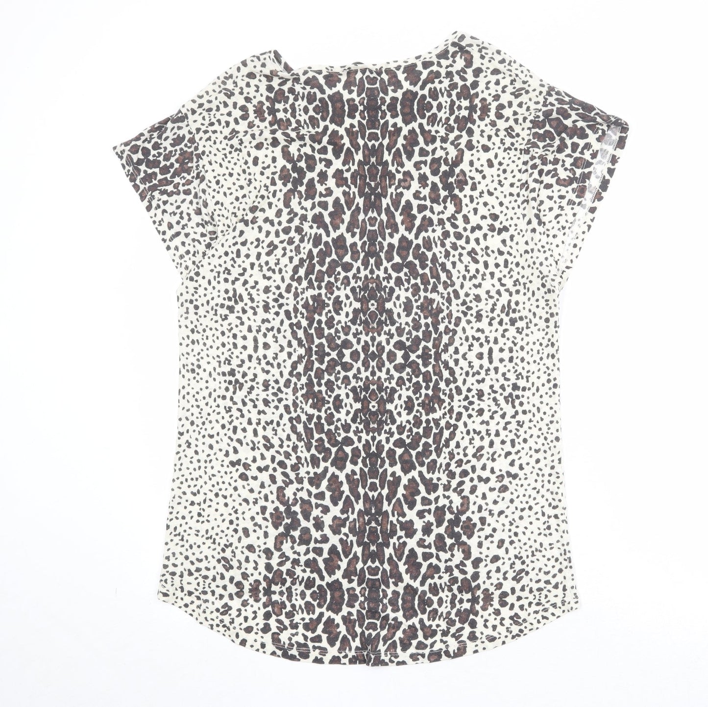 Zara Womens Beige Animal Print Polyester Basic T-Shirt Size M Round Neck - Leopard Pattern