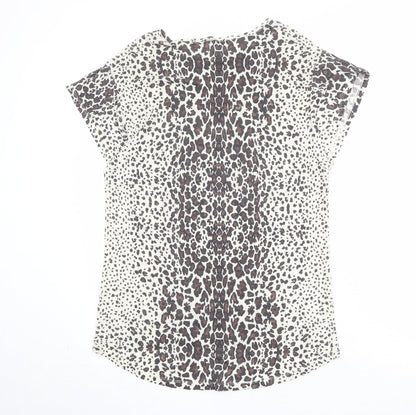 Zara Womens Beige Animal Print Polyester Basic T-Shirt Size M Round Neck - Leopard Pattern