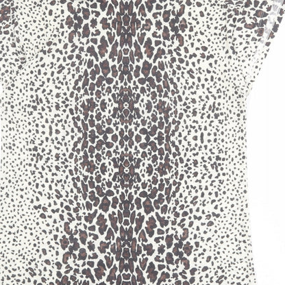 Zara Womens Beige Animal Print Polyester Basic T-Shirt Size M Round Neck - Leopard Pattern