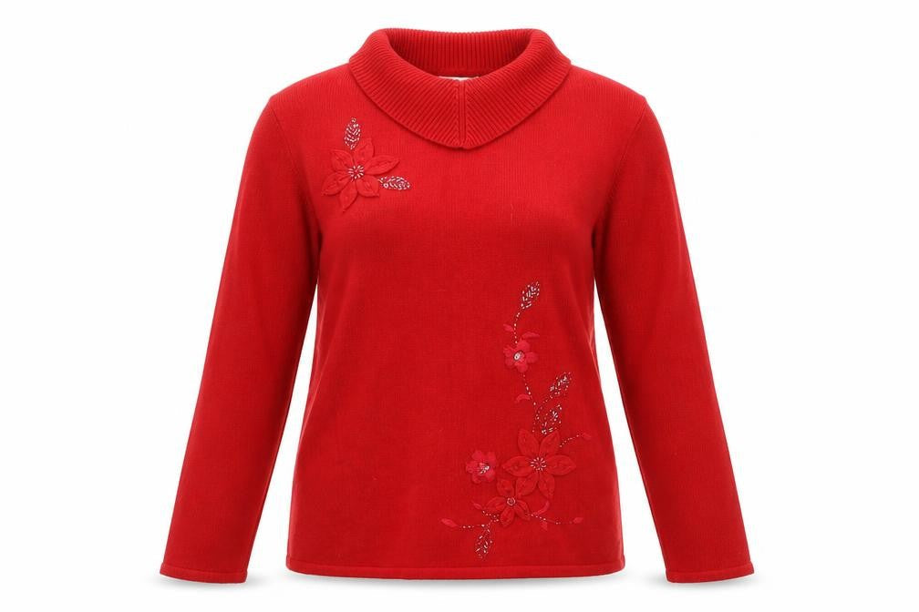 Dixie Womens Red Roll Neck Acrylic Pullover Jumper Size S - Size S/M