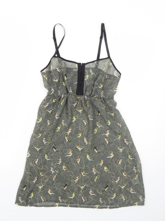 Kimchi Blue Womens Green Geometric Polyester Slip Dress Size XS Square Neck Hook & Eye - Bird Pattern