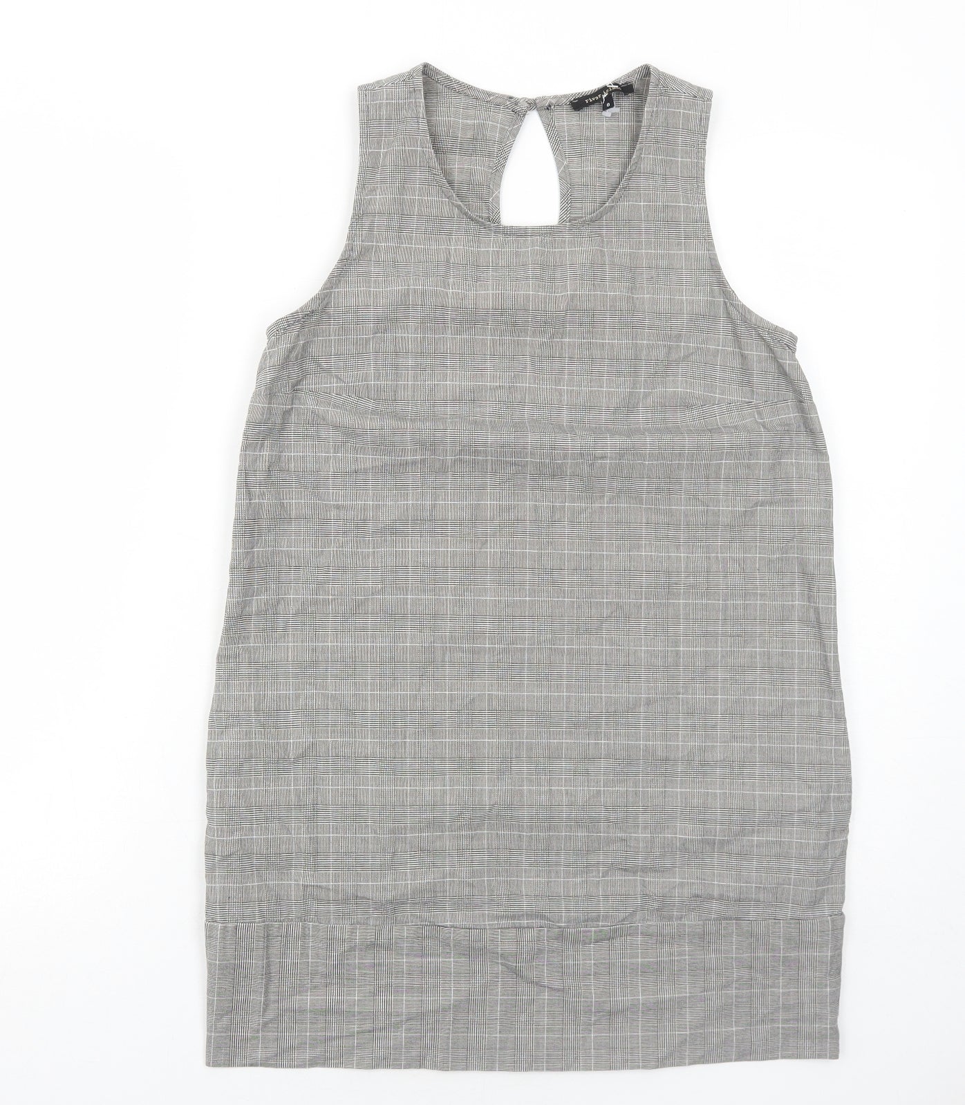 River Island Womens Grey Plaid Camel Shift Size 8 Round Neck Button