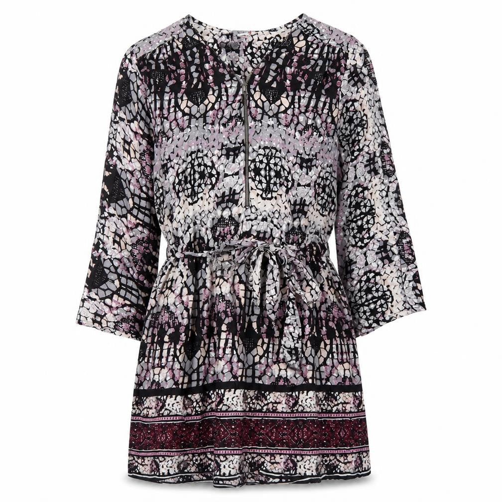 Klass Womens Purple Geometric Viscose Basic Blouse Size 12 V-Neck - Belted