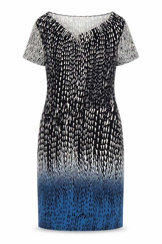 Uttam Boutique Womens Black Geometric Viscose Shift Size 14 V-Neck Pullover