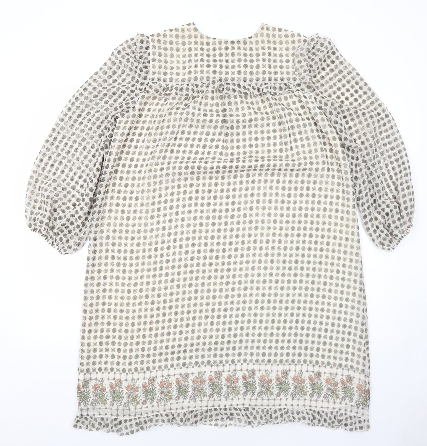 Max Studio Womens Ivory Geometric Polyester Shift Size M V-Neck Button