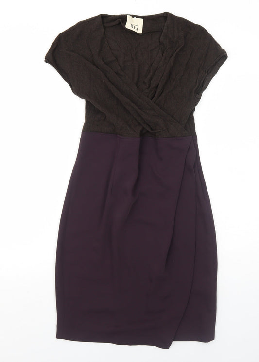NIU Womens Purple Polyester Ball Gown Size S V-Neck Zip - Wrap Style