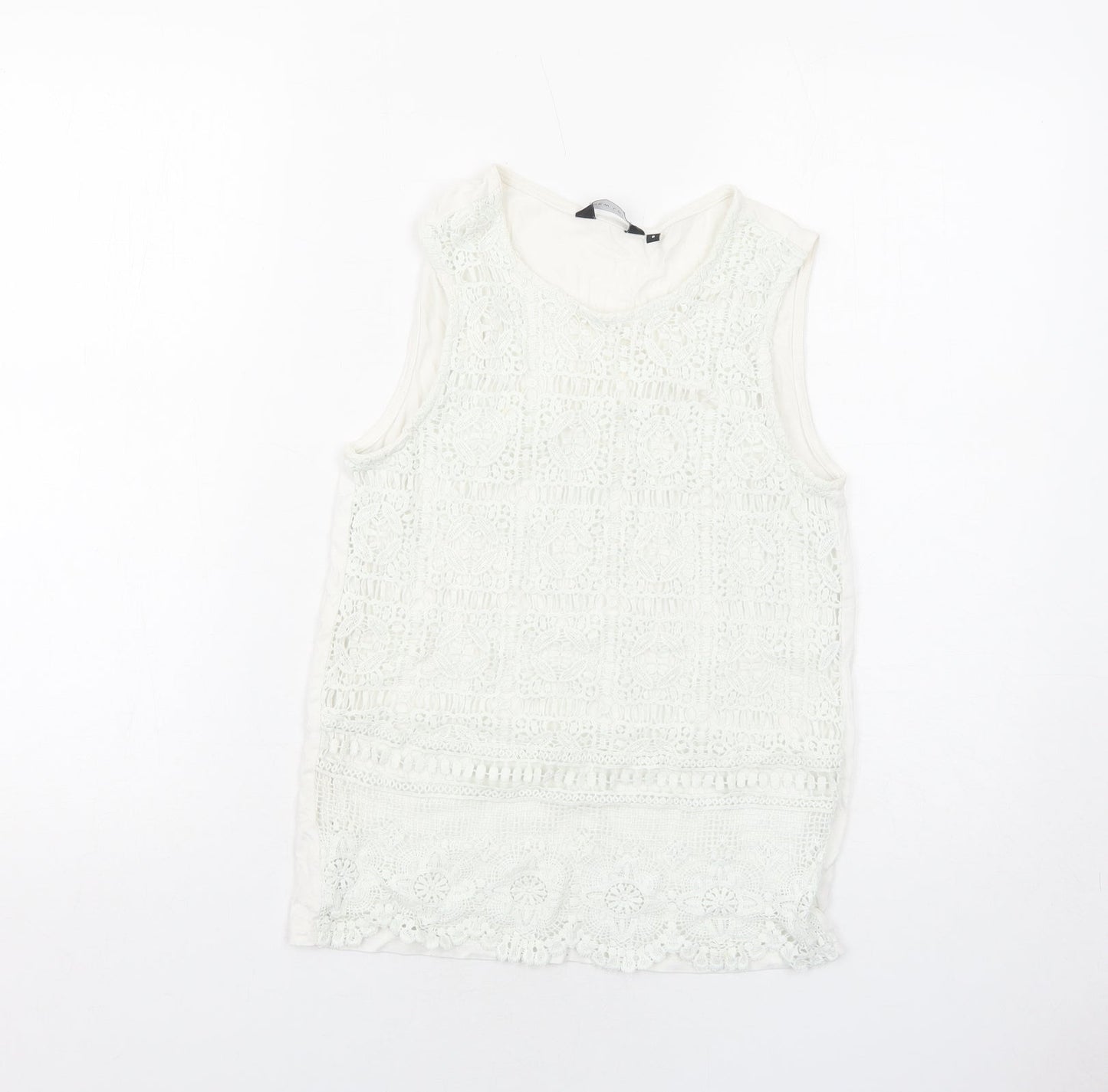 New Look Womens White Viscose Basic Tank Size 8 Round Neck