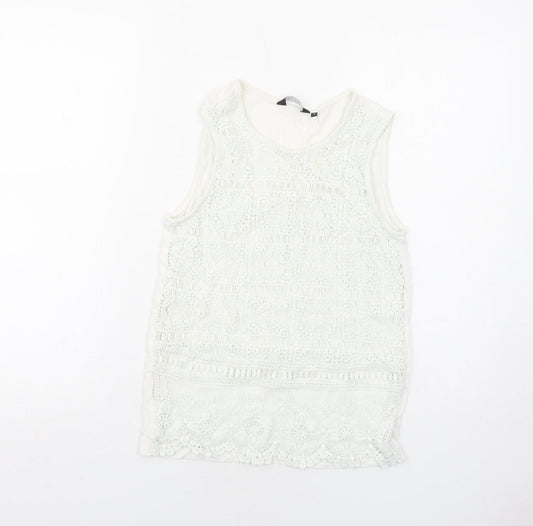 New Look Womens White Viscose Basic Tank Size 8 Round Neck